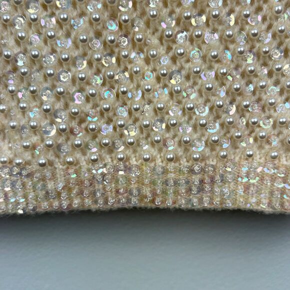 Cyn Les Vintage Hand Beaded 50's 60's Sleeveless Wool Top Pearls Sequins sz 38 S - Picture 12 of 12